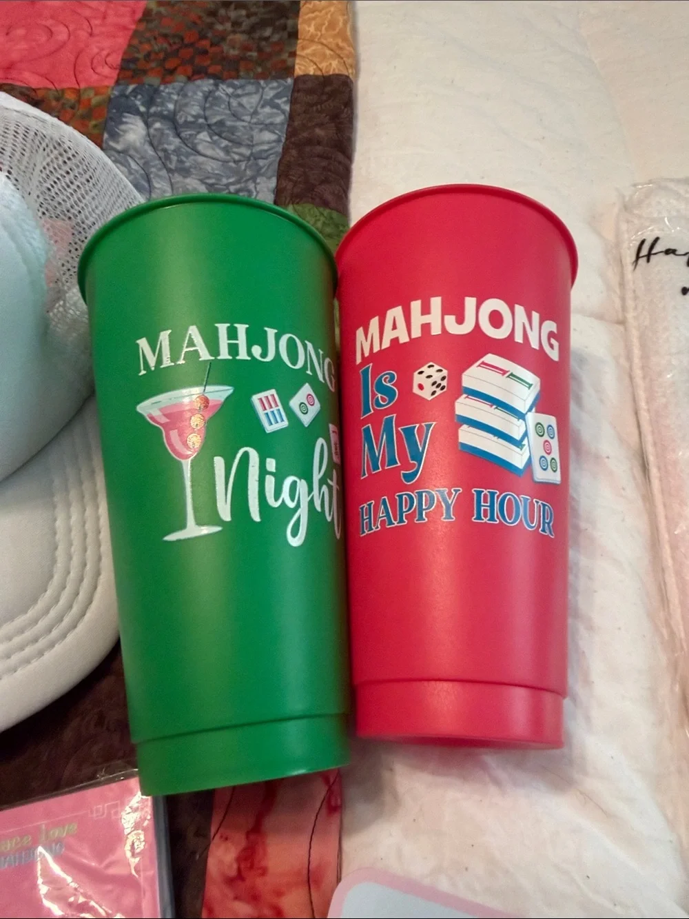 I ♥ Mahjong party Bundle with White Baseball Cap and Mahjong Party Set- 14 items